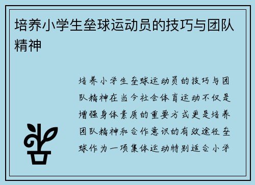 培养小学生垒球运动员的技巧与团队精神